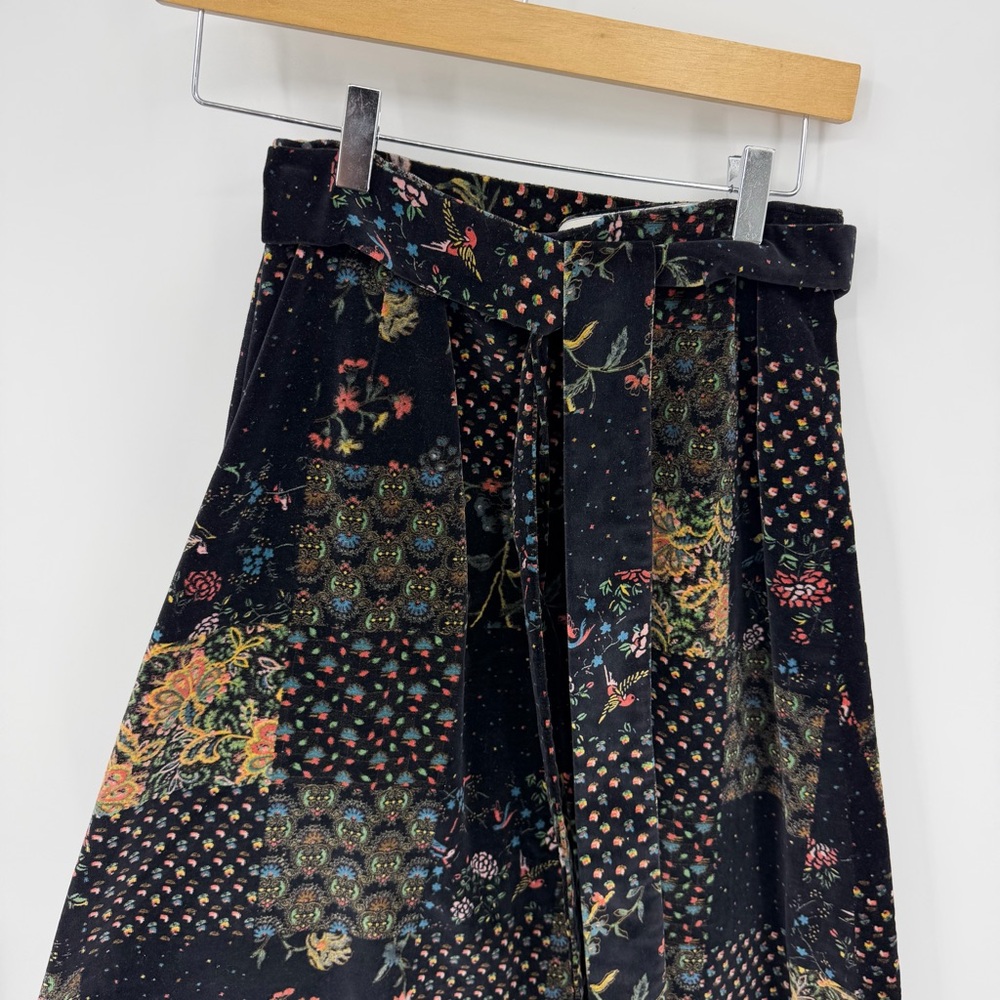Vintage Black Velvet Moody Witchy Patchwork Floral Pattern Maxi Skirt sz XS belt - Picture 2 of 9